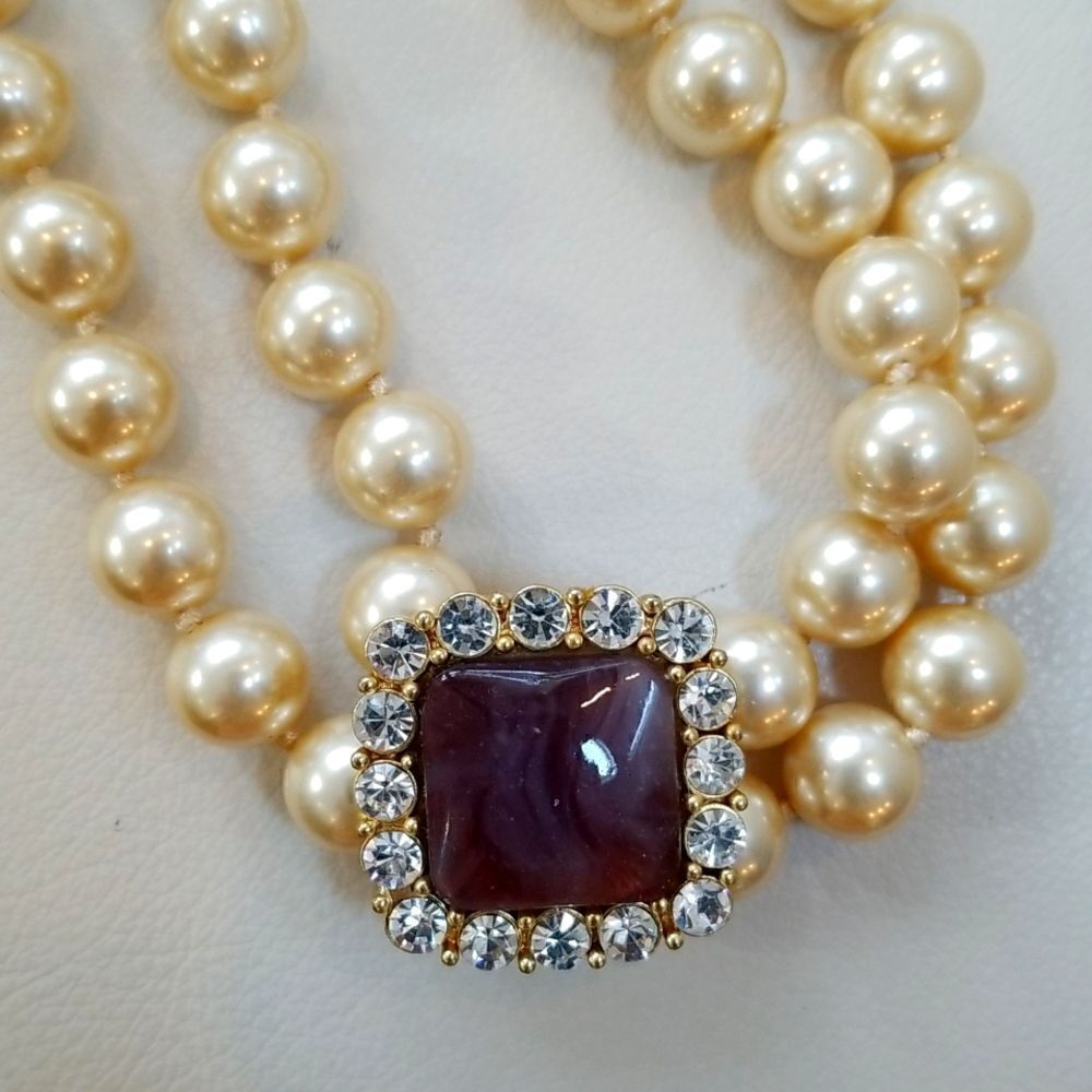 GORGEOUS CULTURED PEARLS AND BEAUTIFUL PURPLE STONE SURROUNDED BY CZS NECKLACE!!